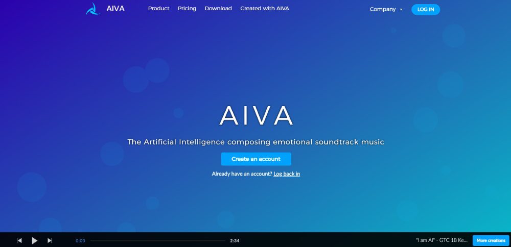 aiva home page screenshot