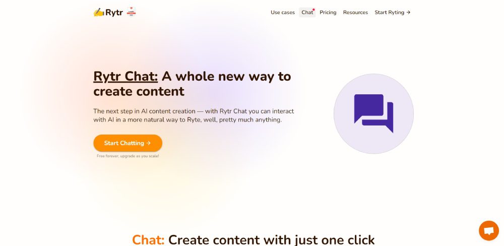 rytr chat landing page