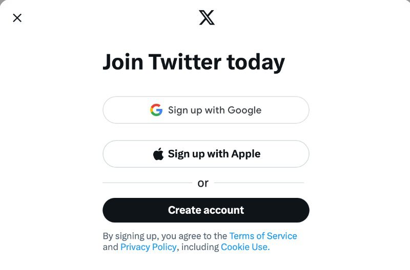 X logo with text "join Twitter today"