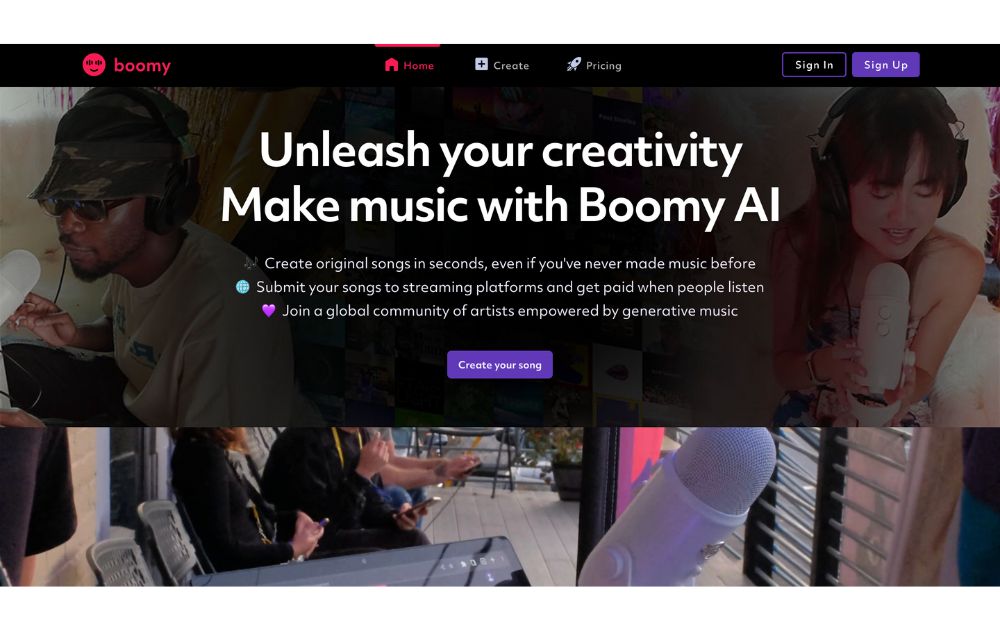 boomy website screenshot