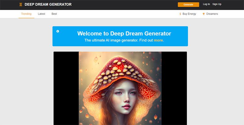 deep dream generator website screenshot