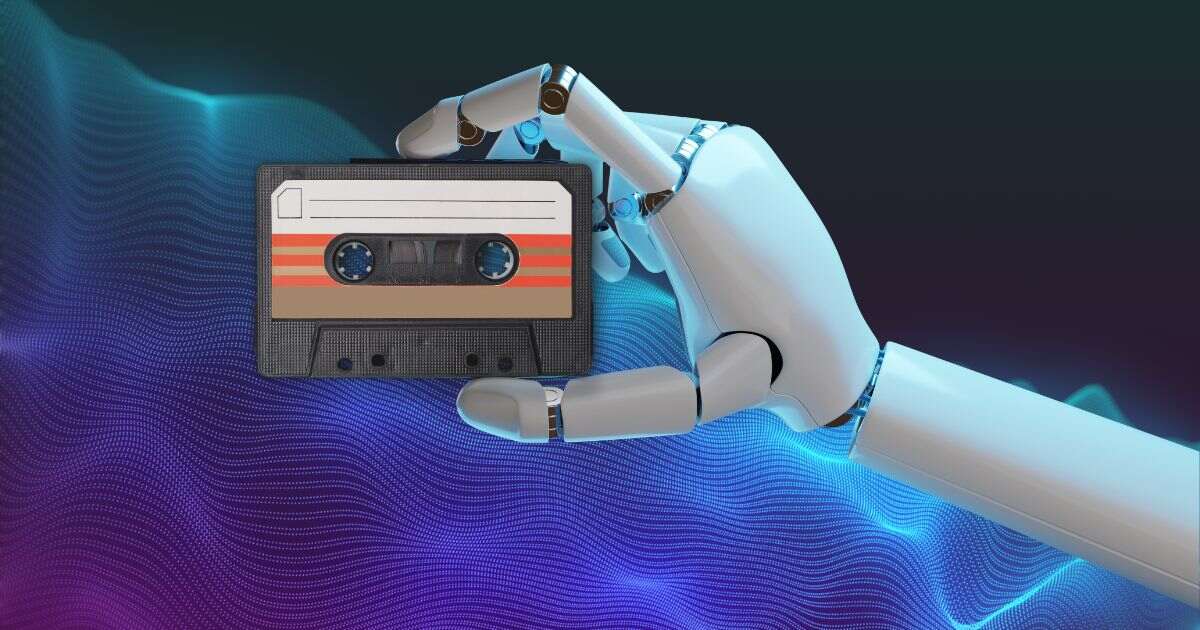 robot holding a cassette tape