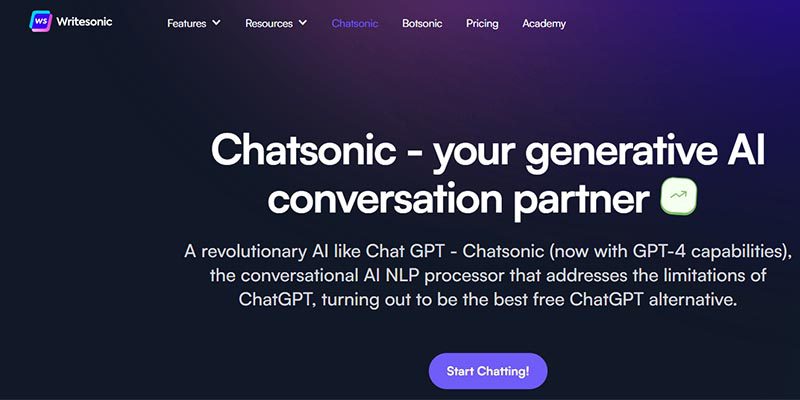 chatsonic ai page