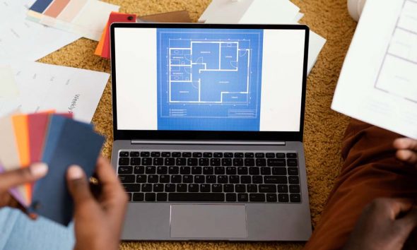 blueprint on a laptop