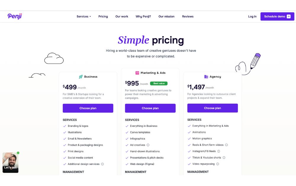 Fiverr vs Canva vs Penji Penji pricing 